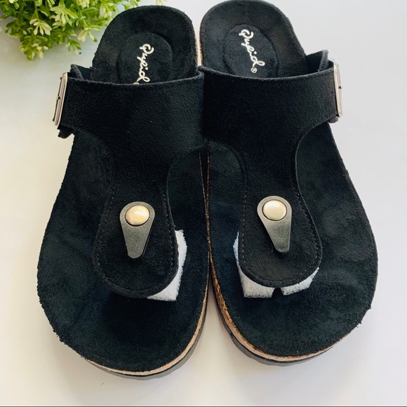 Qupid Ahana Black Stretch Suede Thong Sandal - Picture 5 of 6